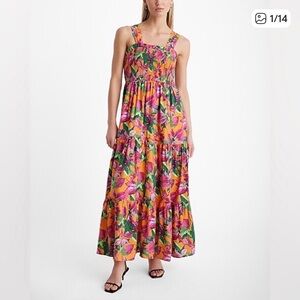 NWT Express Floral Square Neck Sleeveless Smocked Tiered Maxi Dress - size XL